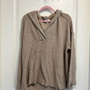Aerie Cozy Textured Hoodie Sweater in Taupe- Neutral Cozy Pullover
